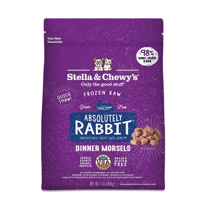 Dinner Morsels Absolutely Rabbit Frozen Raw Cat Food 1-Lb