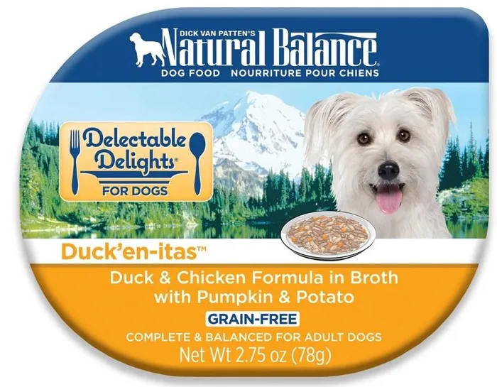 Delectable Delights Duck'En-Itas Grain Free Duck & Chicken Formula In Broth With Pumpkin & Potato Wet Dog Food 2.75-Oz