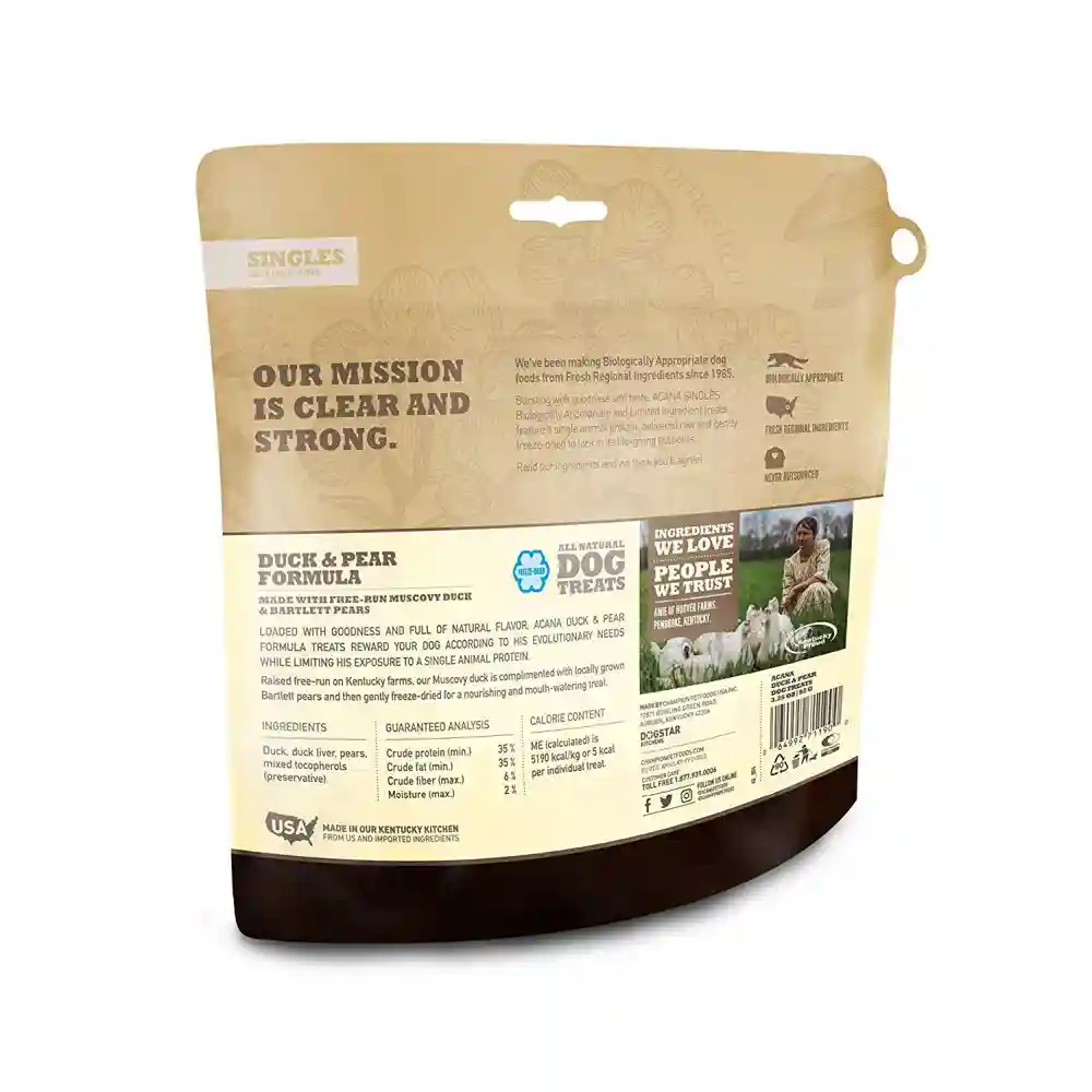 Singles Limited Ingredient Freeze-dried Dog Treats, Duck & Pear, Biologically Appropriate & Grain Fr