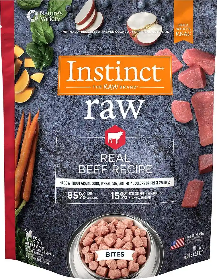 Instinct Frozen Raw Bites Grain-Free Real Beef Recipe Dog Food 4-Lb
