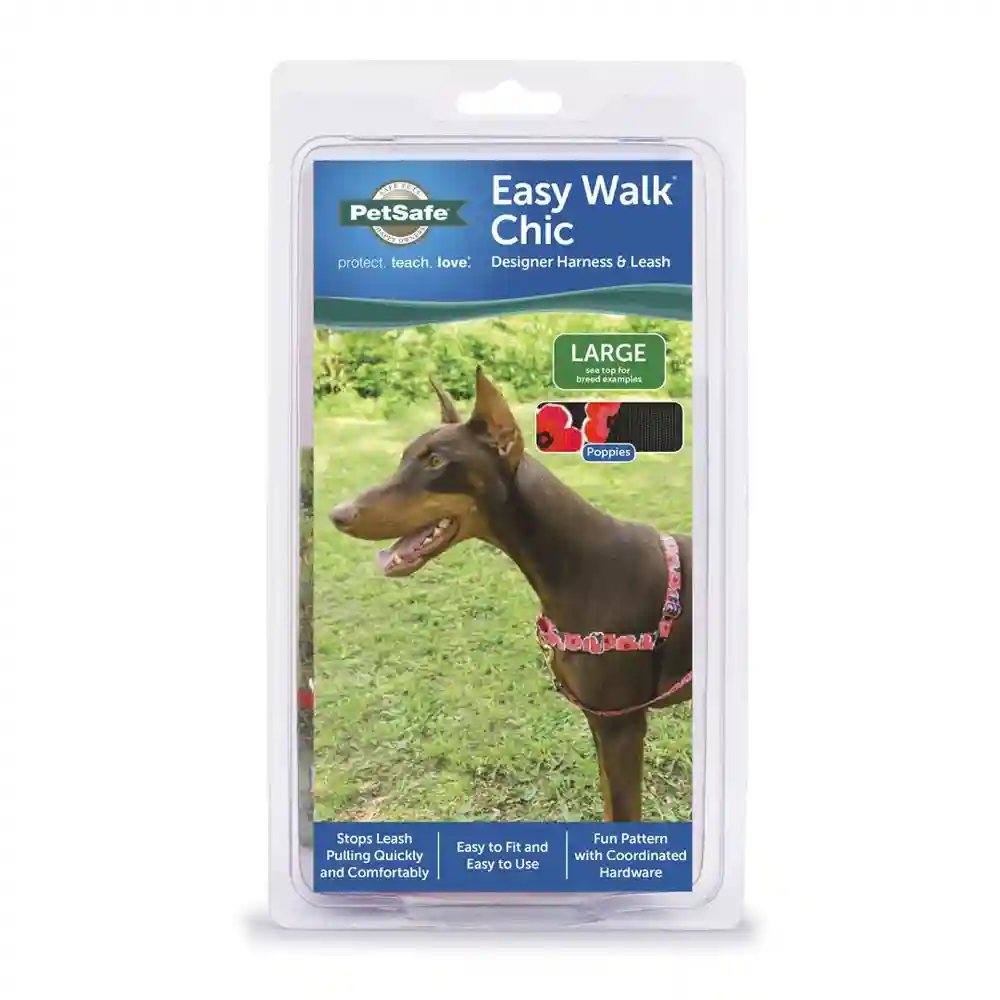 Easy Walk Chic Designer Harness & Leash Lg Poppies