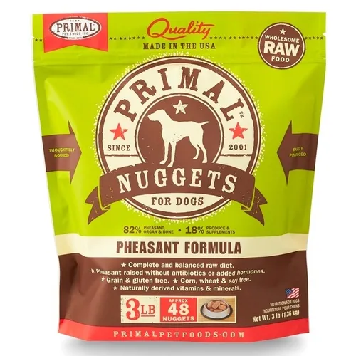 Raw Frozen Canine Pheasant Nuggets Dog Food 3-lb