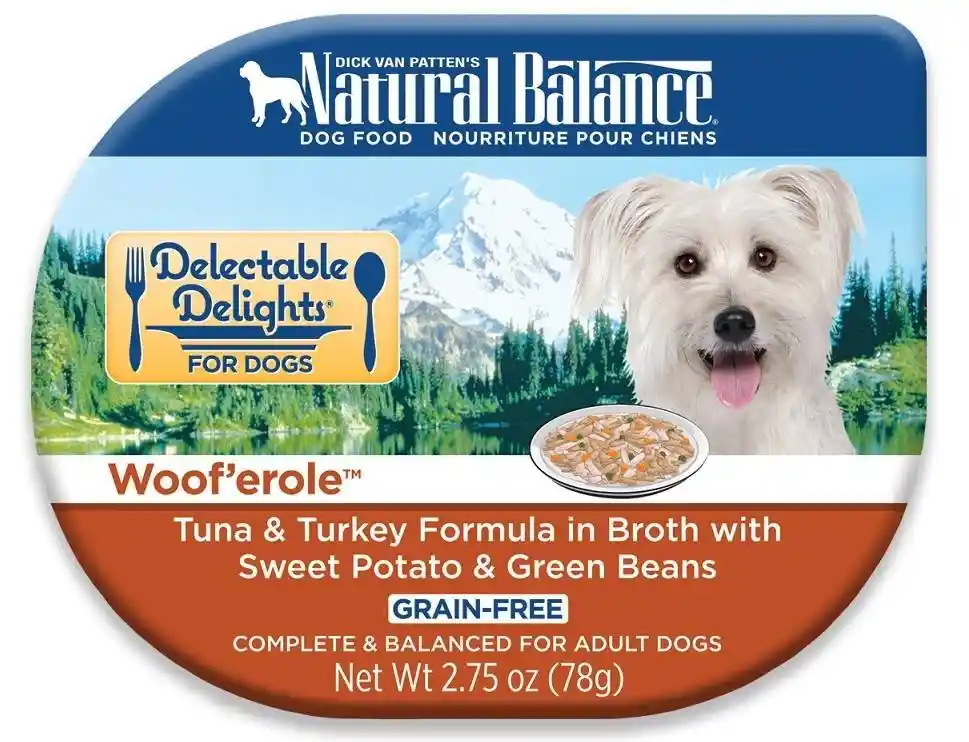 Delectable Delights Wooferole Grain Free Tuna & Turkey In Broth With Sweet Potato & Green Beans Wet Dog Food 2.75-Oz