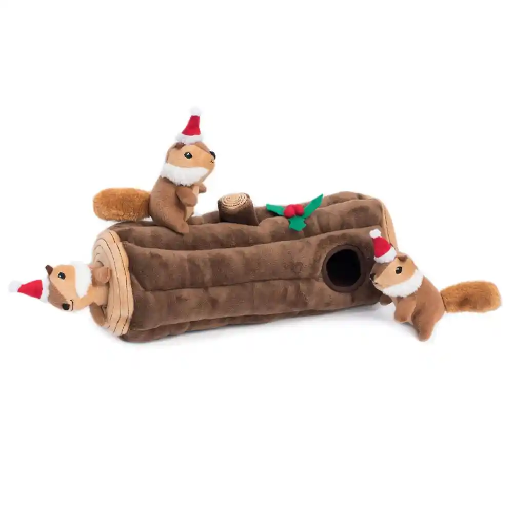 Zippy Burrow Holiday Yule Log Puzzle Dog Toy Plush