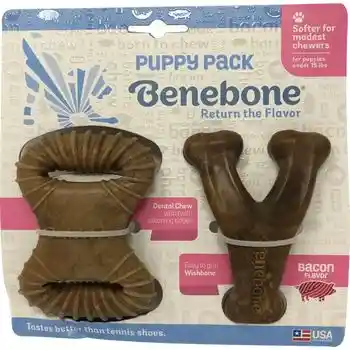 Benebone Puppy Pack Bacon Flavor Puppy Chew Toy, 2-ct