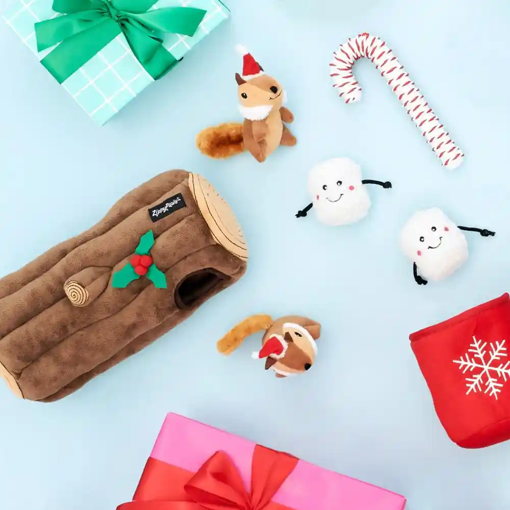 Zippy Burrow Holiday Yule Log Puzzle Dog Toy Plush
