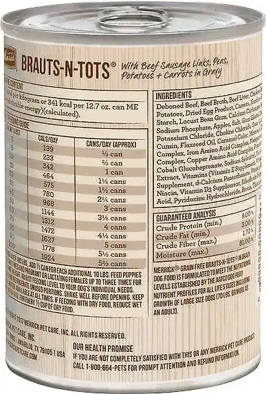 Classic Grain-free Brauts-n-tots Recipe Canned Dog Food 13.2-oz