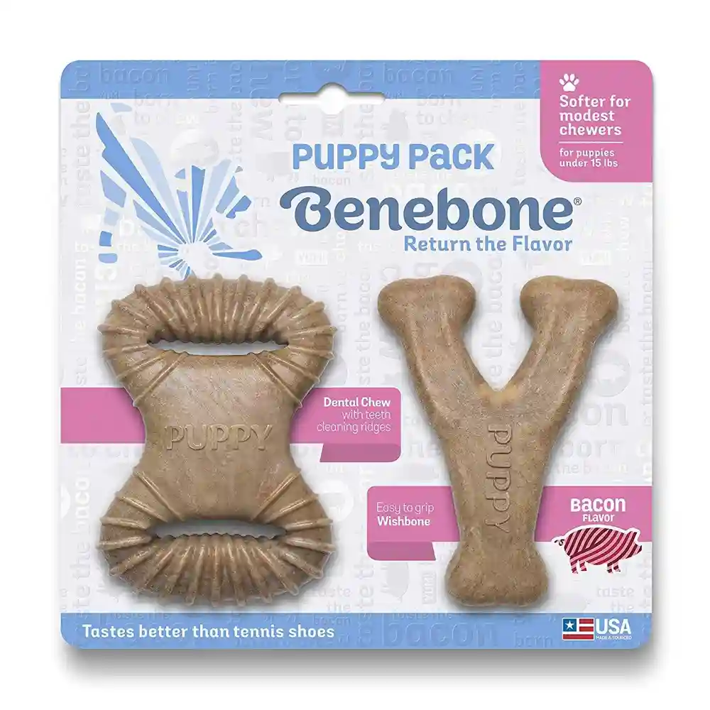 Benebone Puppy Pack Bacon Flavor Puppy Chew Toy, 2-ct
