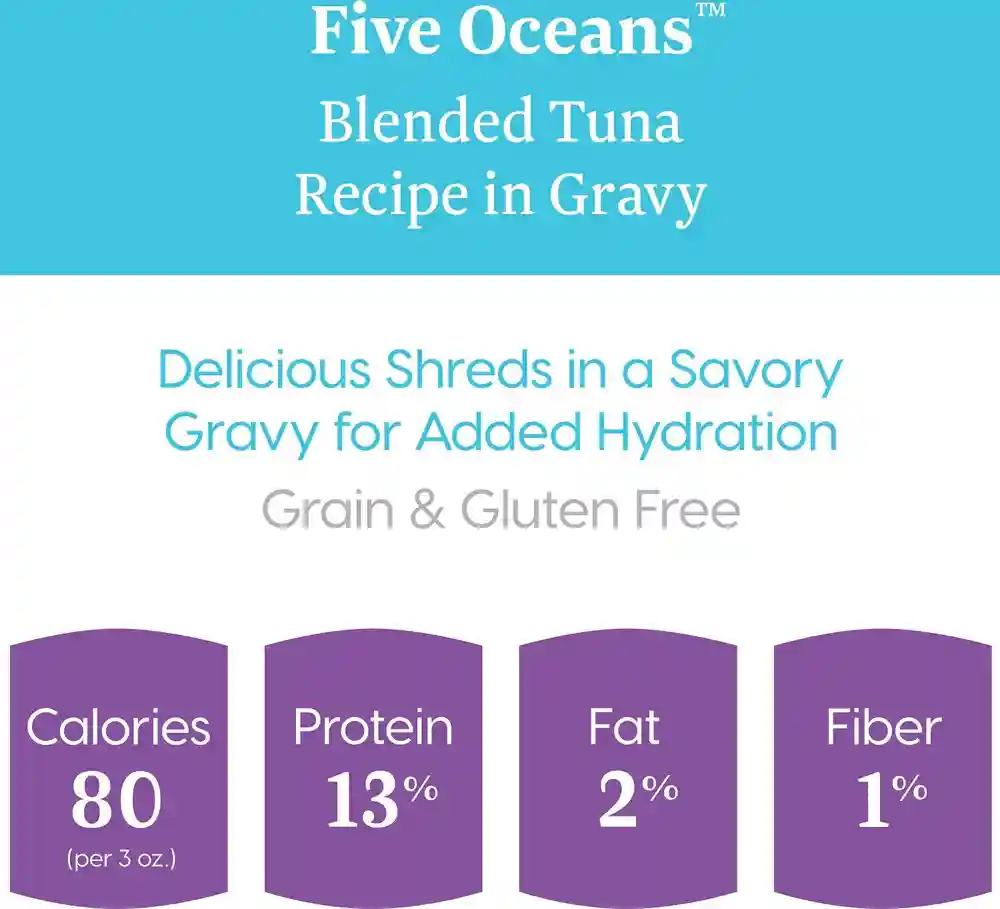 Five Oceans Shreds With Real Tuna Recipe In Gravy Grain-free Canned Cat Food 3-oz