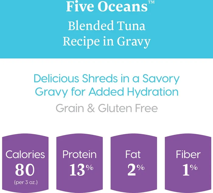 Five Oceans Shreds With Real Tuna Recipe In Gravy Grain-free Canned Cat Food 6-oz