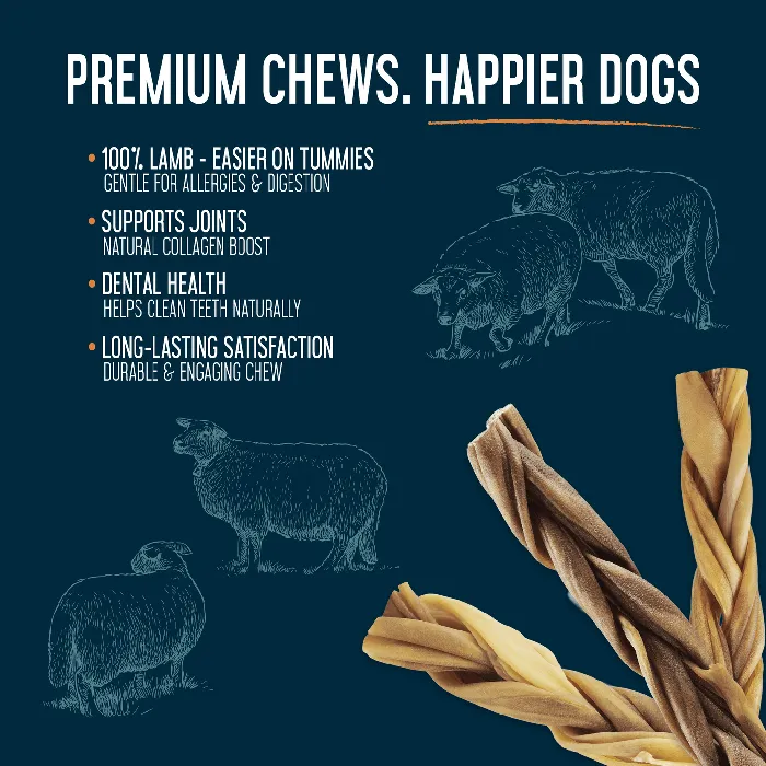 Dogginstix Braided Lamb Collagen 6-inch benefits graphic