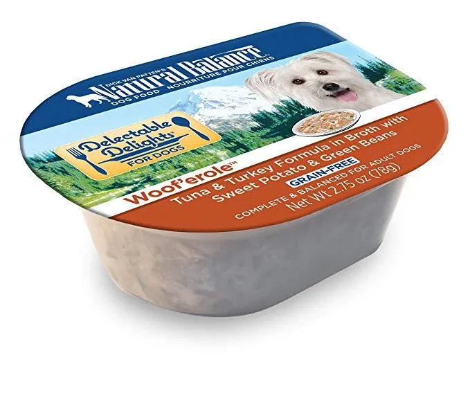 Delectable Delights Wooferole Grain Free Tuna & Turkey In Broth With Sweet Potato & Green Beans Wet Dog Food 2.75-Oz