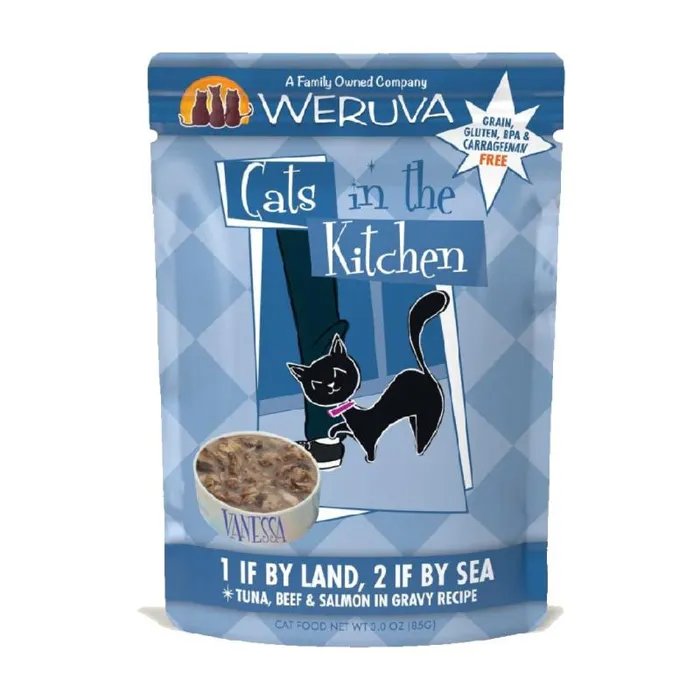 Cats In the Kitchen 1 If By Land, 2 If By Sea Tuna, Bf & Slmn Gravy Wet Cat Food Pch, 3-oz