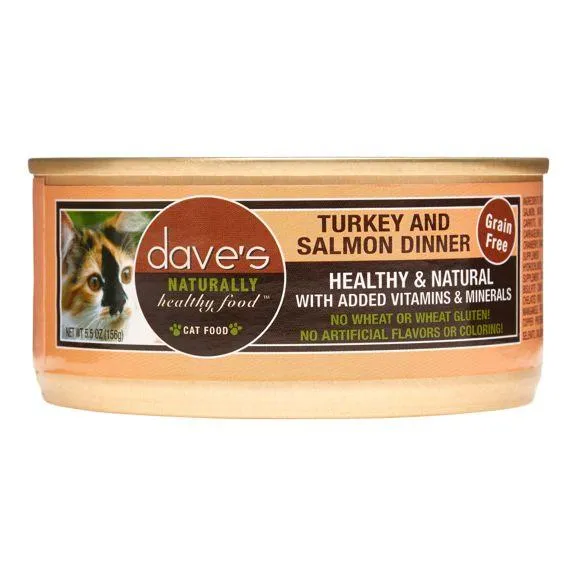 Dave'S Naturally Healthy Grain Free Turkey & Salmon Dinner Canned Cat Food 5.5-Oz