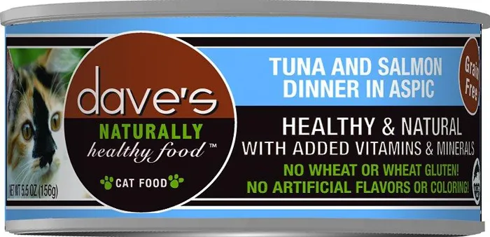 Dave's Naturally Healthy Grain Free Tuna & Salmon Dinner In Aspic Canned Cat Food 5.5-oz