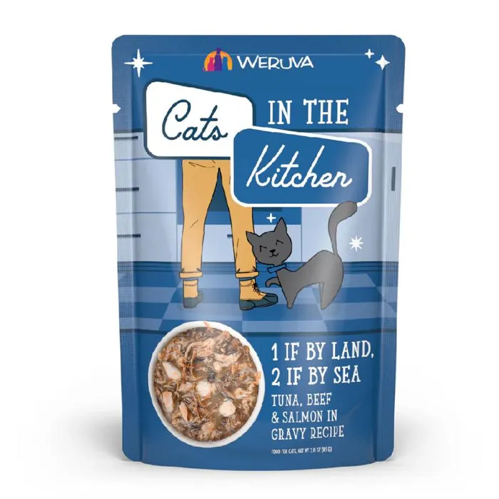 Cats In the Kitchen 1 If By Land, 2 If By Sea Tuna, Bf & Slmn Gravy Wet Cat Food Pch, 3-oz