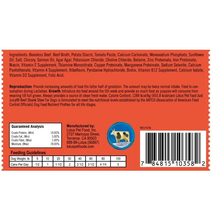 Just Juicy Beef Shank Stew Grain-free Canned Dog Food 12.5-oz