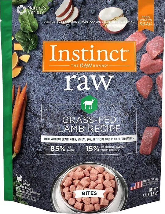 Instinct Frozen Raw Bites Grain-Free Grass-Fed Lamb Recipe Dog Food 4-Lb