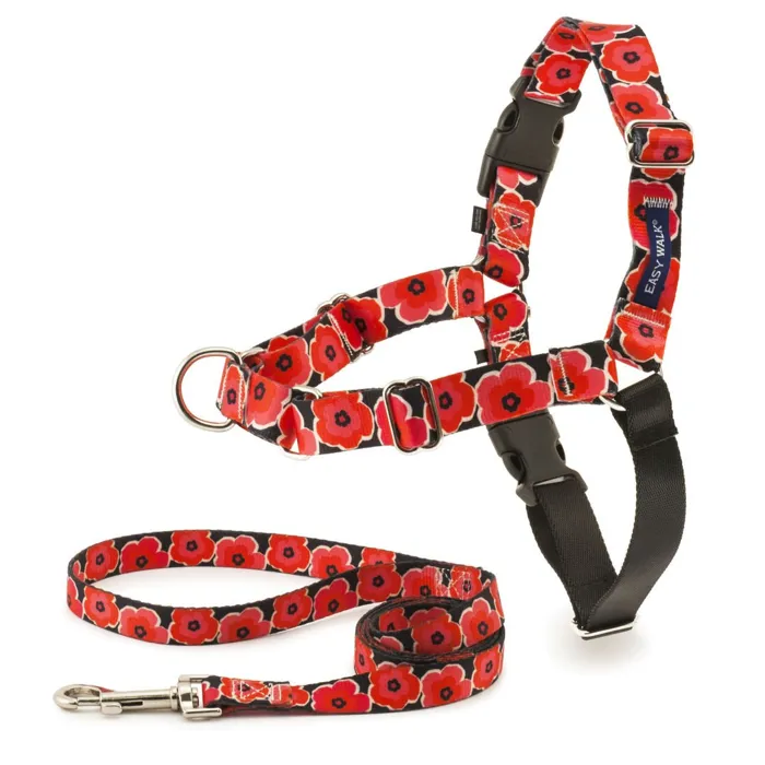 Easy Walk Chic Designer Harness & Leash Md Poppies