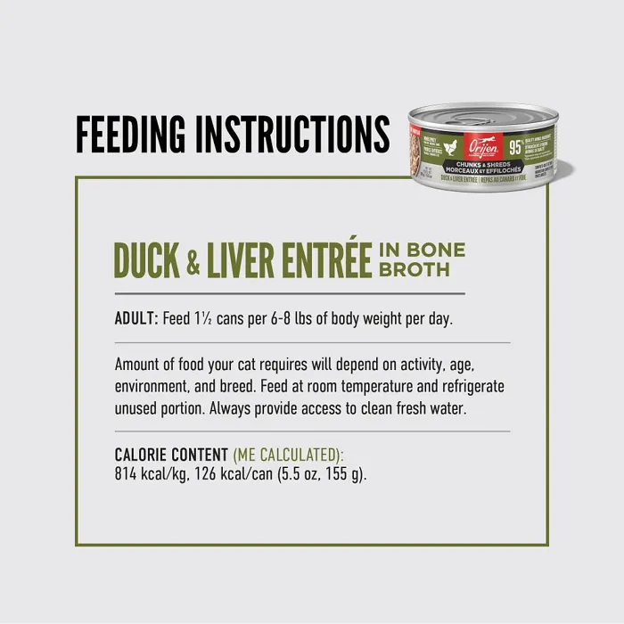 Orijen Cat Chunks Shreds Duck Liver Can 5.5oz 12/cs