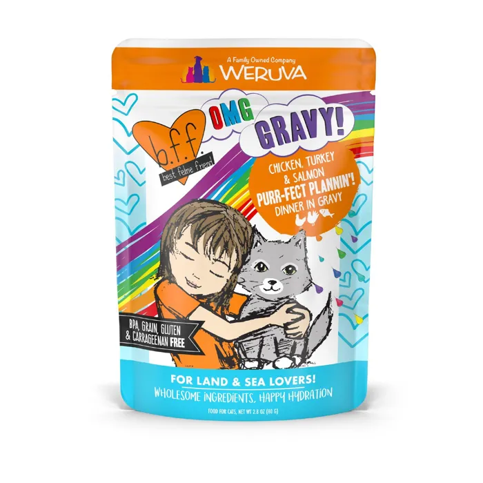 Bff Oh My Gravy Purr-fect Plannin Grain Free Chicken, Tuna & Salmon In Gravy Wet Cat Food Pouch 2.8-oz