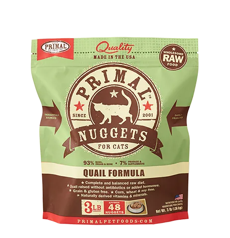 Raw Frozen Feline Quail Formula Nuggets Cat Food 3-Lb