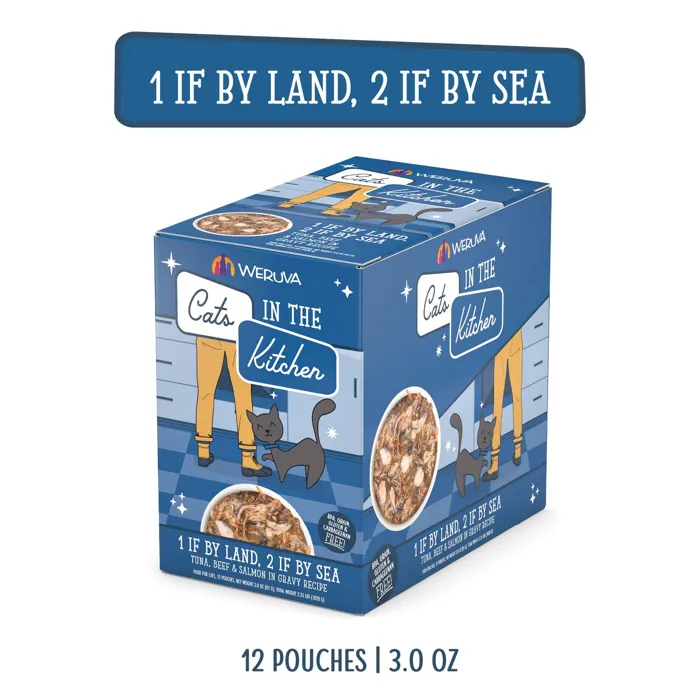 Cats In the Kitchen 1 If By Land, 2 If By Sea Tuna, Bf & Slmn Gravy Wet Cat Food Pch, 3-oz