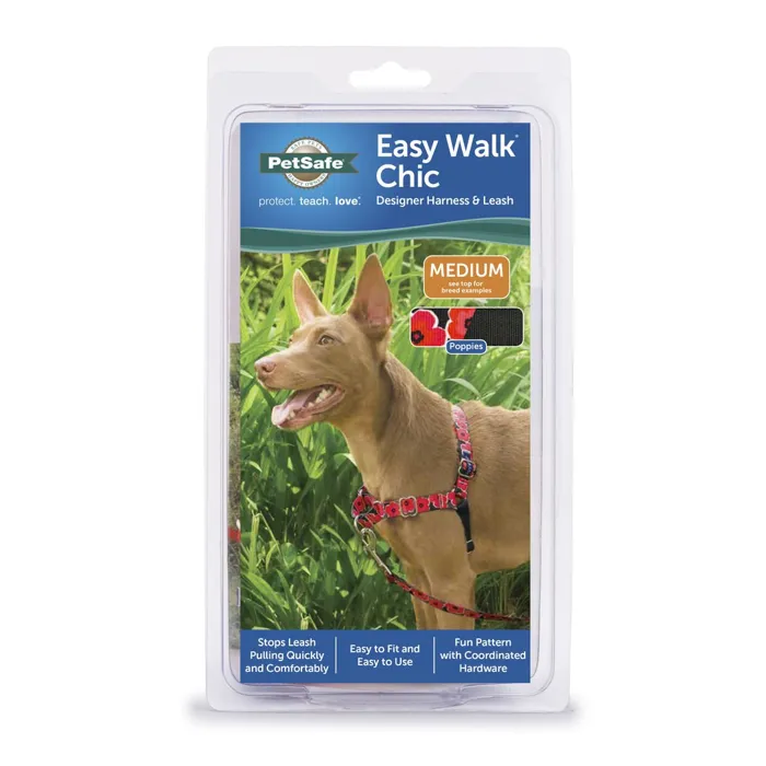 Easy Walk Chic Designer Harness & Leash Md Poppies