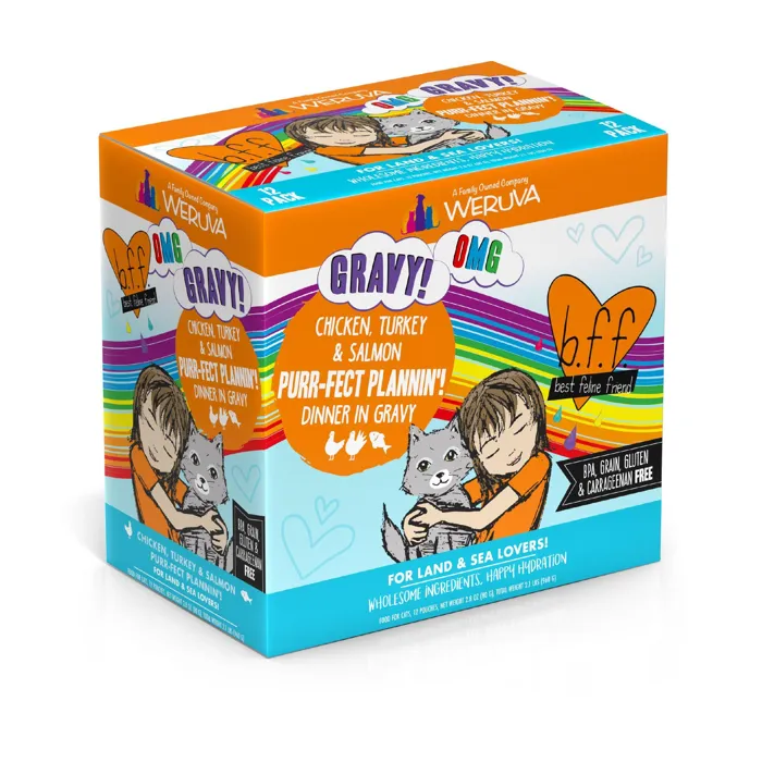 Bff Oh My Gravy Purr-fect Plannin Grain Free Chicken, Tuna & Salmon In Gravy Wet Cat Food Pouch 2.8-oz