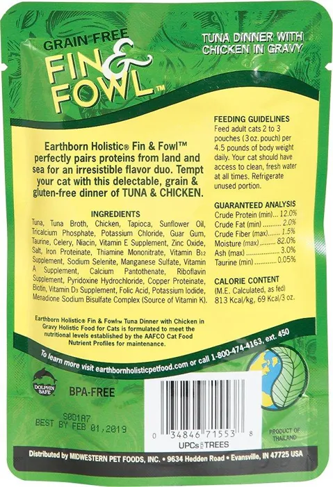 Fin & Fowl Tuna Dinner With Chicken In Gravy Grain-Free Cat Food Pouch 3-Oz