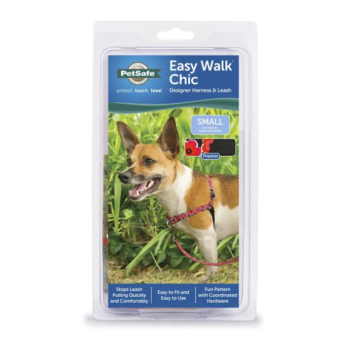 Easy Walk Chic Designer Harness & Leash Sm Poppies