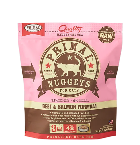 Raw Frozen Feline Beef & Salmon Formula Nuggets Cat Food 3-Lb