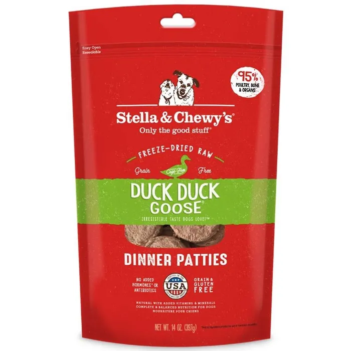 Dinner Patties Duck Goose Grain Free Freeze Dried Raw Dog Food 14-Oz