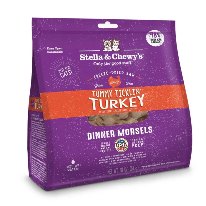 Dinner Morsels Tummy Ticklin' Turkey Grain Free Freeze Dried Raw Cat Food 18-Oz