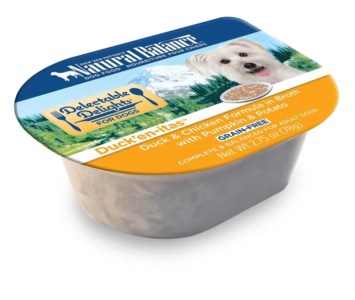 Delectable Delights Duck'En-Itas Grain Free Duck & Chicken Formula In Broth With Pumpkin & Potato Wet Dog Food 2.75-Oz
