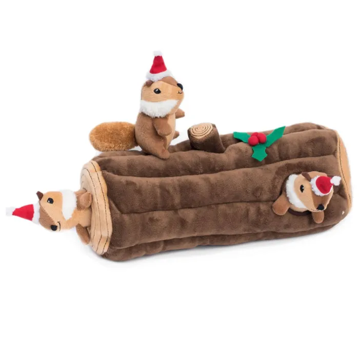 Zippy Burrow Holiday Yule Log Puzzle Dog Toy Plush