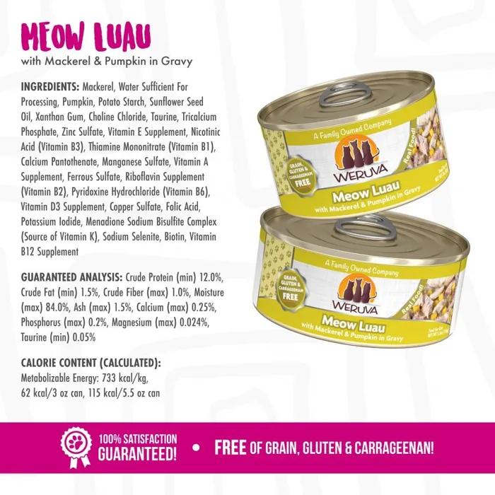 Meow Luau With Mackerel & Pumpkin Canned Cat Food 3-Oz