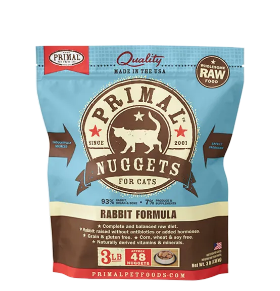 Raw Frozen Feline Rabbit Formula Nuggets Cat Food 3-Lb