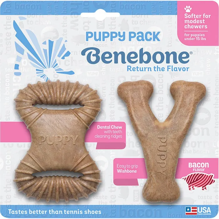 Benebone Puppy Pack Bacon Flavor Puppy Chew Toy, 2-ct