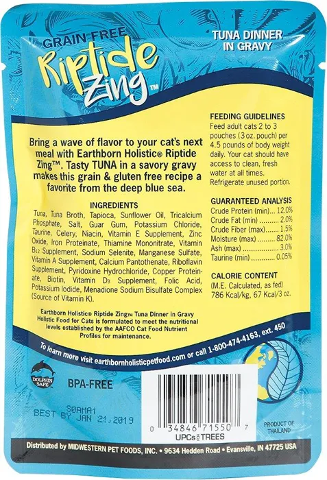 Riptide Zing Tuna Dinner In Gravy Grain-Free Cat Food Pouch 3-Oz