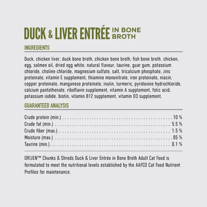 Orijen Cat Chunks Shreds Duck Liver Can 5.5oz 12/cs