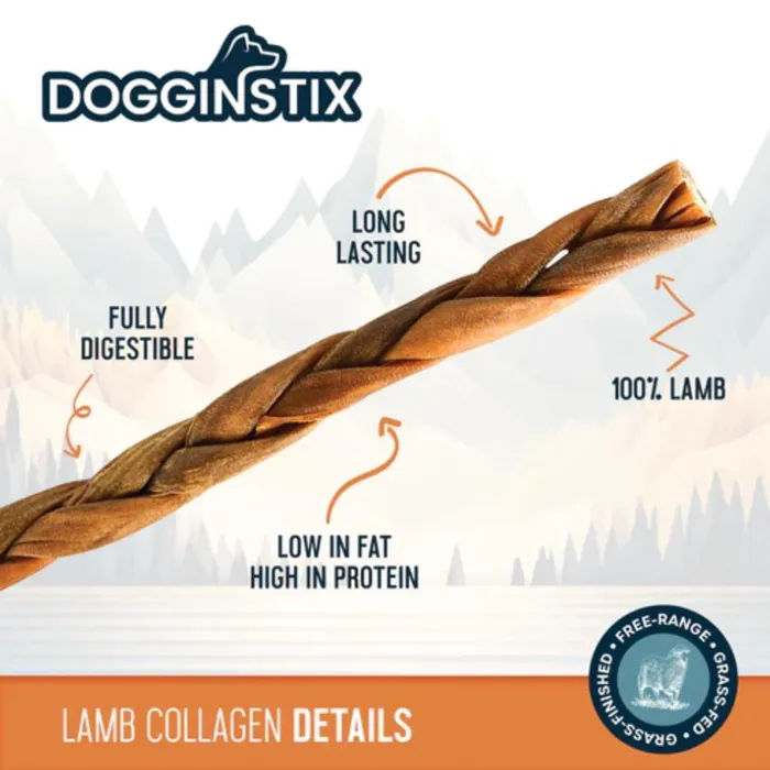 Dogginstix Braided Lamb Collagen 6-inch product details graphic