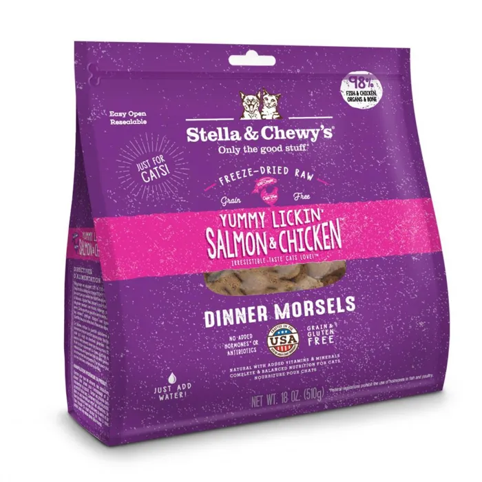 Dinner Morsels Yummy Lickin' Salmon & Chicken Grain Free Freeze Dried Raw Cat Food 3.5-Oz