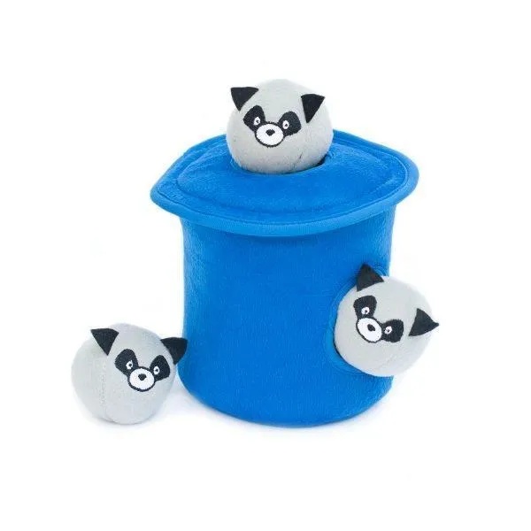 Zippy Burrow Raccoons In Trash Can With Bubble Babiez Hide & Seek Puzzle Dog Toy