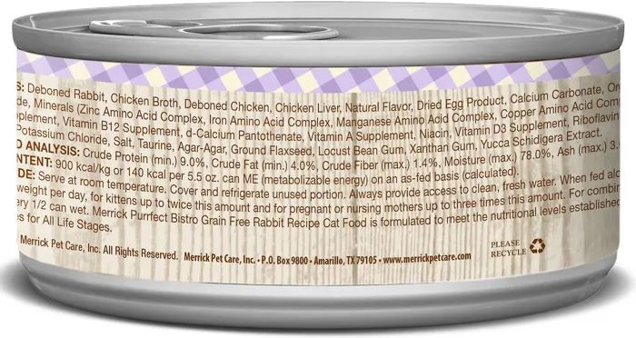 Purrfect Bistro Rabbit Pate Grain-free Canned Cat Food 3-oz