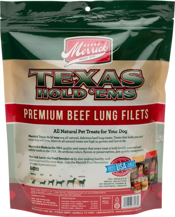 Texas Hold'ems Premium Beef Lung Filets Dog Treats 8-oz