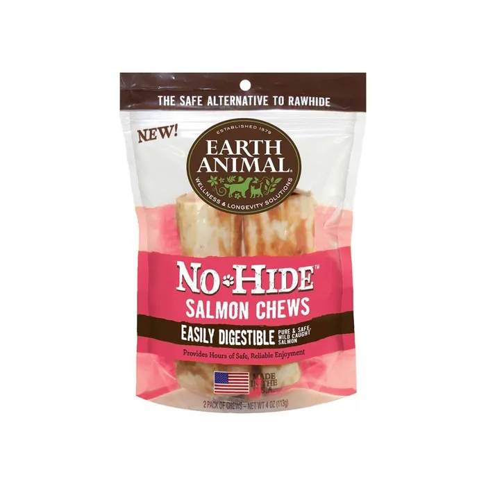 No-Hide Easily Digestible Rawhide Alternative Salmon Flavor Dog Chews 4" - 2-Pack