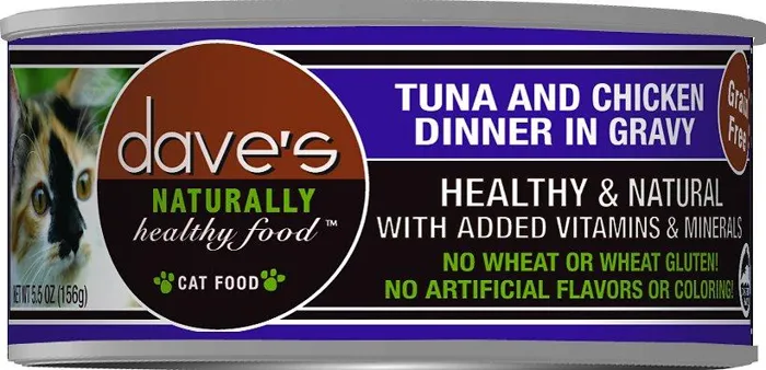 Dave'S Naturally Healthy Grain Free Tuna & Chicken Dinner In Gravy Canned Cat Food 5.5-Oz