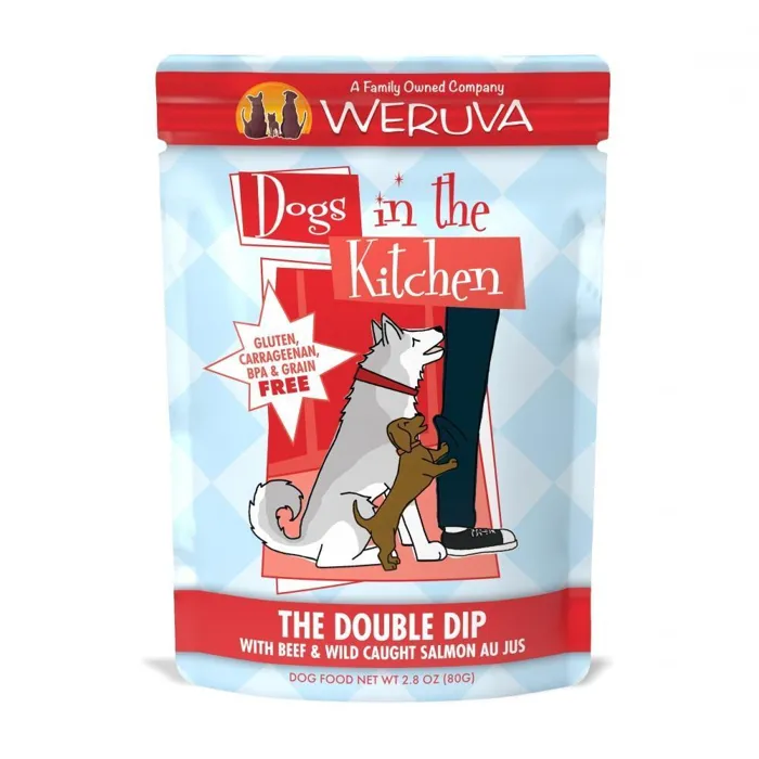 Dogs In The Kitchen The Double Dip Grain Free Beef & Salmon Dog Food Pouches 2.8-Oz