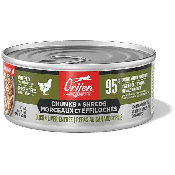 Orijen Cat Chunks Shreds Duck Liver Can 5.5oz 12/cs